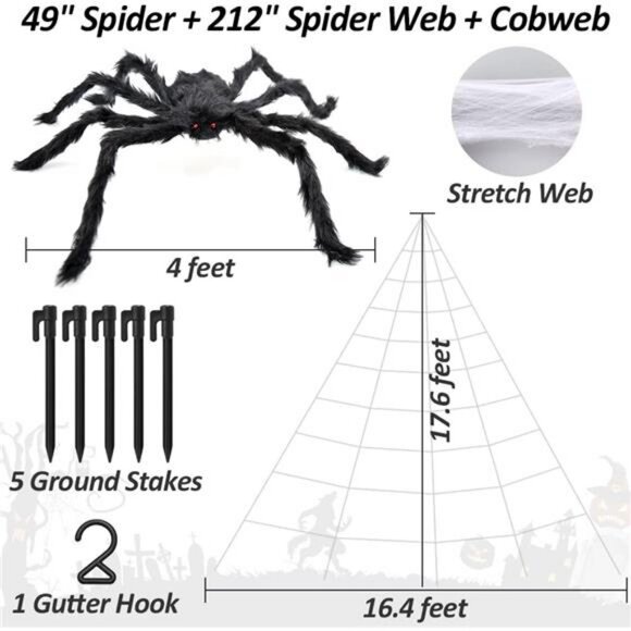 3pcs 212'' Halloween Spider Web 49" Halloween Decorations Stretch Cobweb - Picture 2 of 8